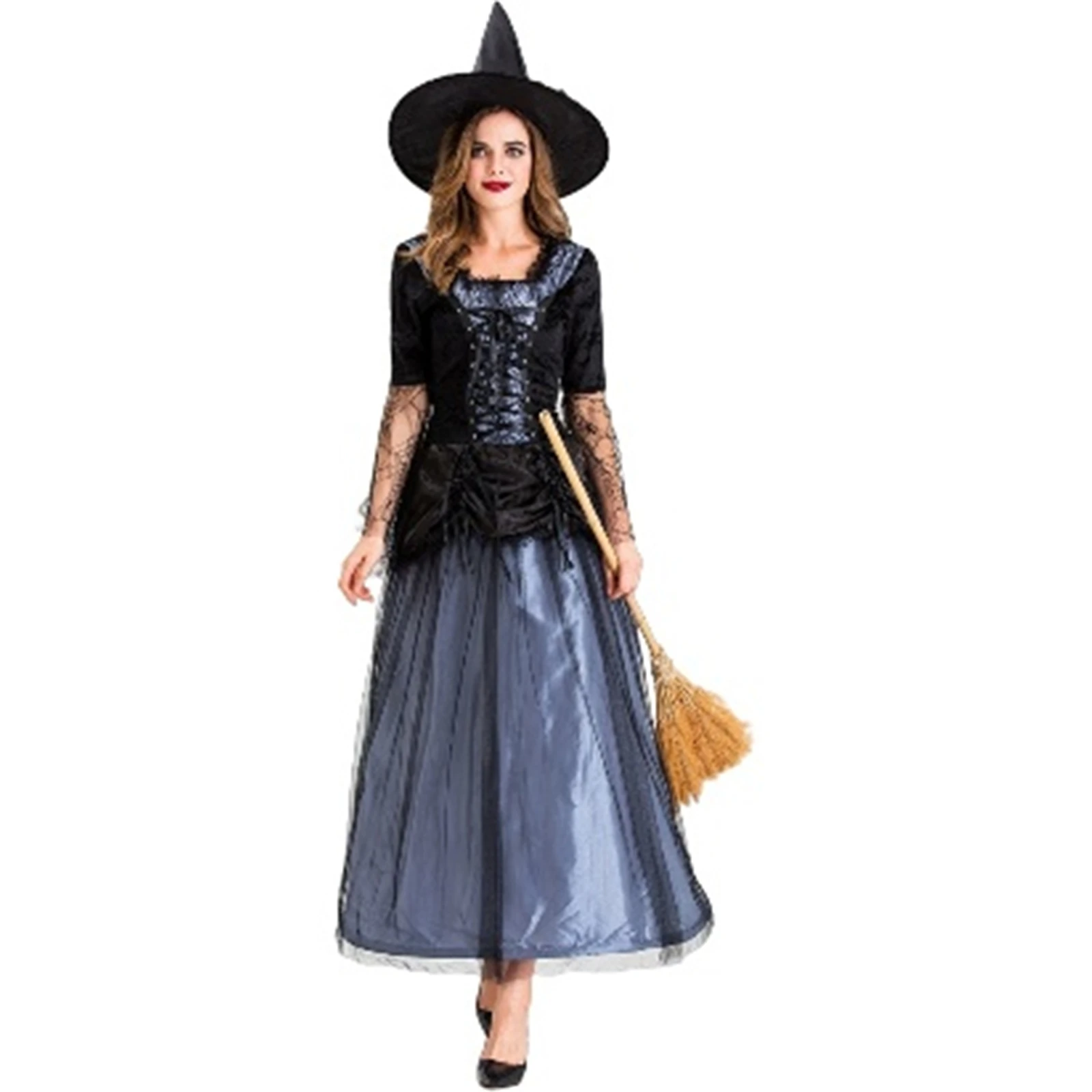 Women Halloween Witch Cosplay Costume Gothic Lace Mesh Black Dress With Witch Hat Halloween Carnival Uniform Set
Women Halloween Witch Cosplay Costume Gothic Lace Mesh Black Dress With Witch Hat Halloween Carnival Uniform Set