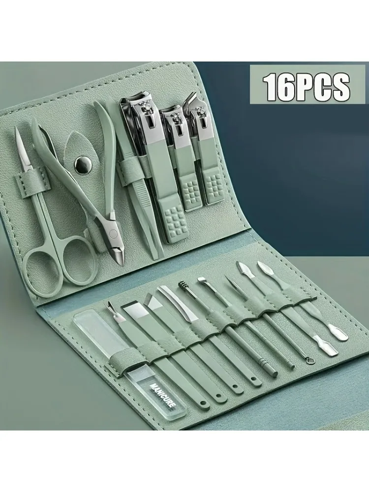 16-Piece set Household multi-functional stainless steel ear spoon Nail trimmer Pedicure tool set with folding bag Nail trimmer
16-Piece set Household multi-functional stainless steel ear spoon Nail trimmer Pedicure tool set with folding bag Nail trimmer