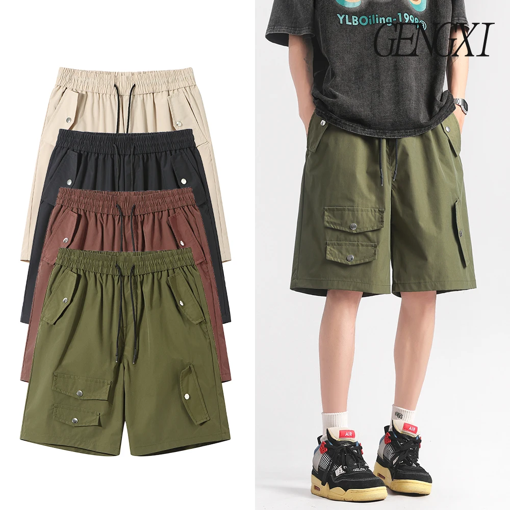 Свободные шорты спецодежды в американском ретро-стиле с несколькими карманами. Новые повседневные укороченные брюки прямого кроя. Дышащие быстросохнущие шорты. 
Свободные шорты спецодежды в американском ретро-стиле с несколькими карманами. Новые повседневные укороченные брюки прямого кроя. Дышащие быстросохнущие шорты.