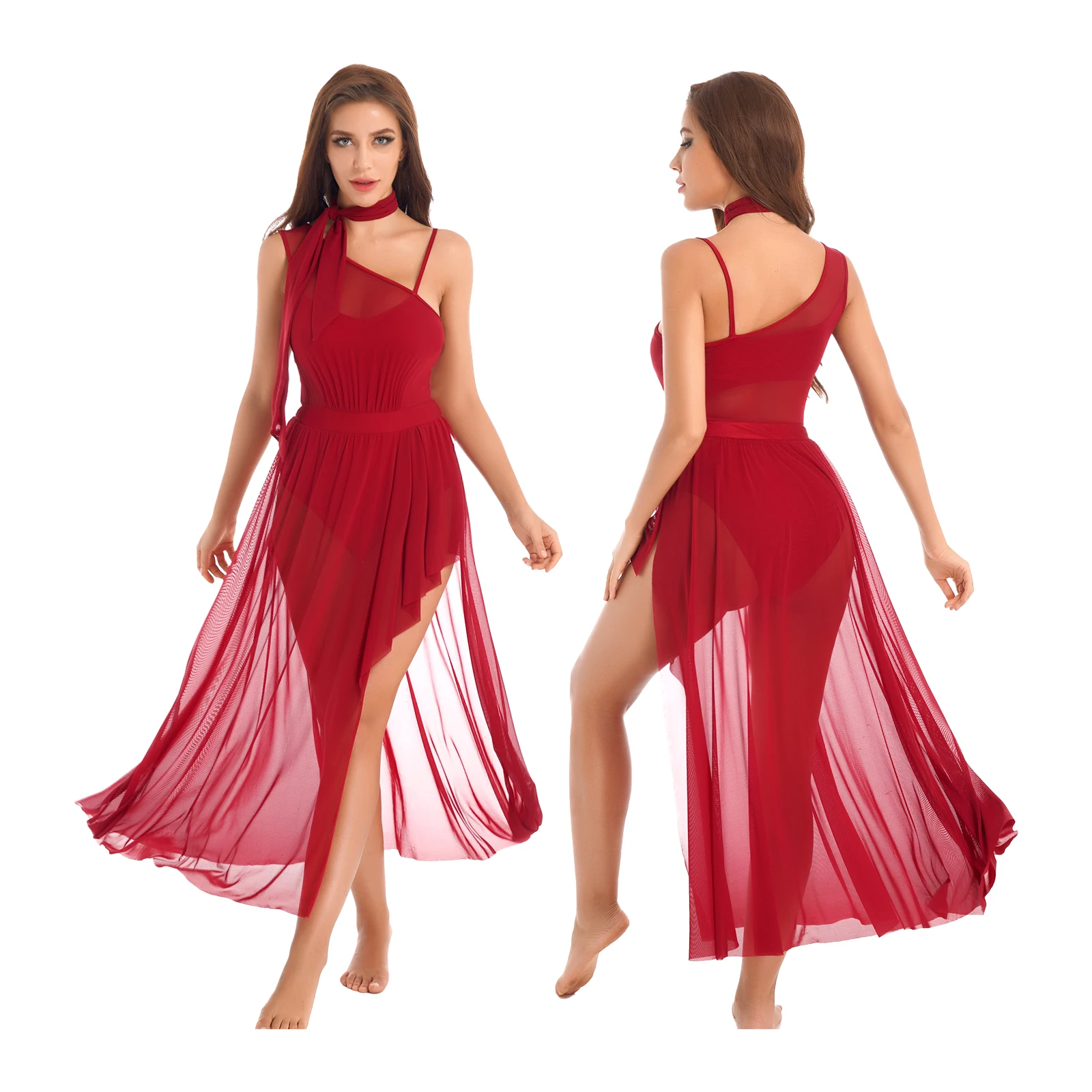 Womens Lyrical Dance Dress Sheer Mesh Sleeveless Ballet Tutu Leotard Dance Dresses With Neckerchief Modern Dancewear 2022 New
Womens Lyrical Dance Dress Sheer Mesh Sleeveless Ballet Tutu Leotard Dance Dresses With Neckerchief Modern Dancewear 2022 New