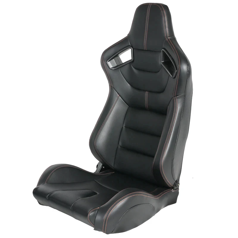 2 PCS Universal Racing Bucket Seats, Dual Lock Sliding Rails, Black PVC Leather with Orange Stitching, Reclining Adjustable Back
2 PCS Universal Racing Bucket Seats, Dual Lock Sliding Rails, Black PVC Leather with Orange Stitching, Reclining Adjustable Back