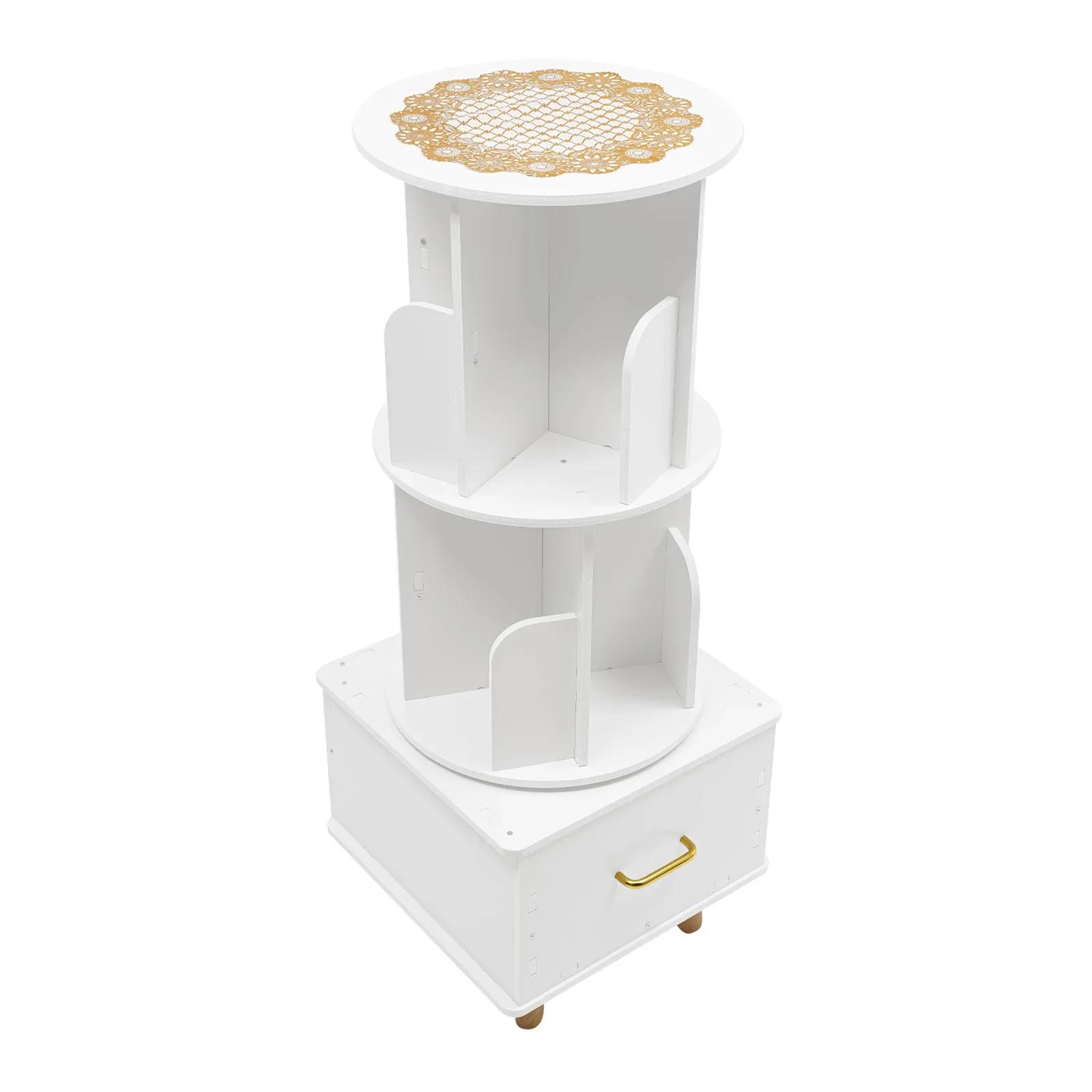 3 Tiers 360° Rotating Bookshelf with 1 Drawers Max. Load Capacity 50kg for Study Rooms,Cafes, Bookstores
3 Tiers 360° Rotating Bookshelf with 1 Drawers Max. Load Capacity 50kg for Study Rooms,Cafes, Bookstores