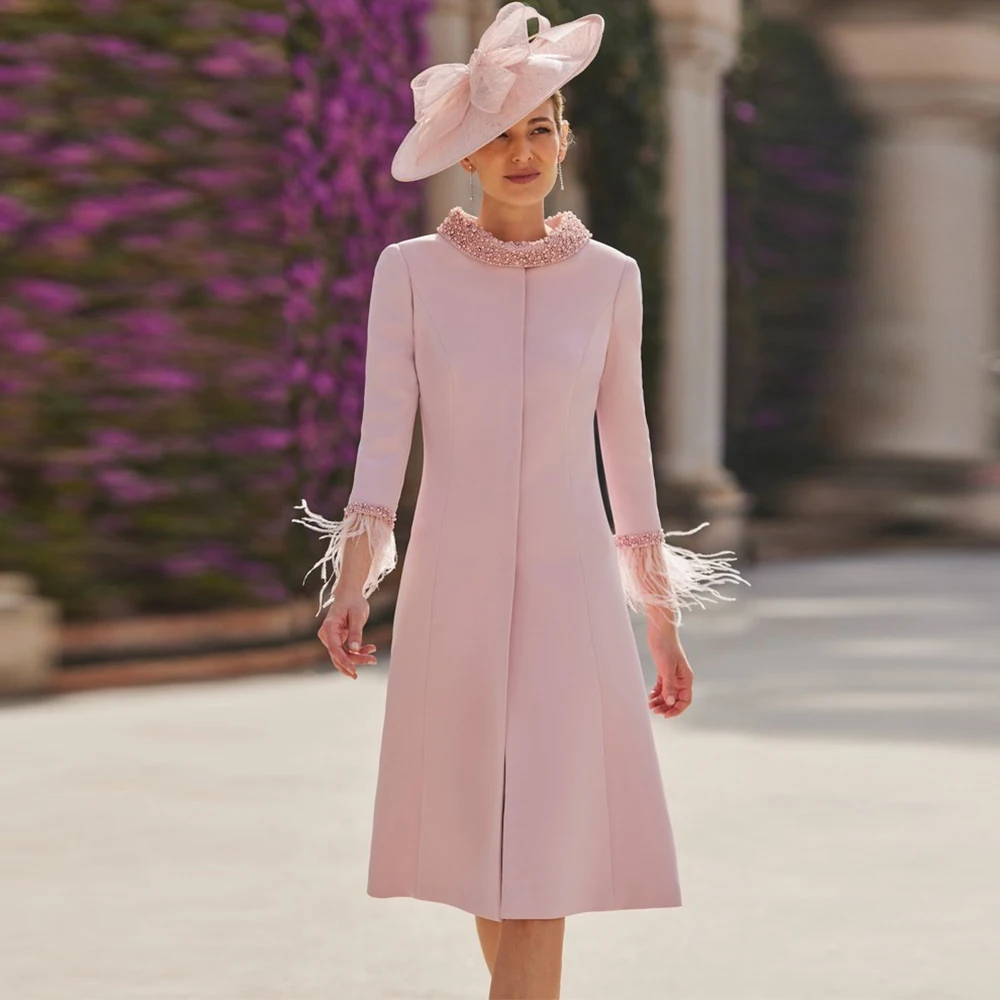 Elegant Dresses for the Bride Mom Customized Jersey Sheath/Column Cocktail Party Pink O-Neck Pearls Coat Feather Prom Gown Midi
Elegant Dresses for the Bride Mom Customized Jersey Sheath/Column Cocktail Party Pink O-Neck Pearls Coat Feather Prom Gown Midi