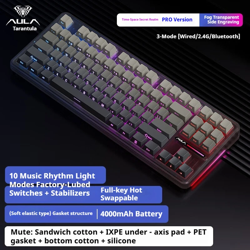 AULA F87 Pro Wireless Mechanical Keyboard 2.4G Bluetooth Wired Full Key Hot Swap Gasket Structure Rgb Backlit Gaming Office
AULA F87 Pro Wireless Mechanical Keyboard 2.4G Bluetooth Wired Full Key Hot Swap Gasket Structure Rgb Backlit Gaming Office