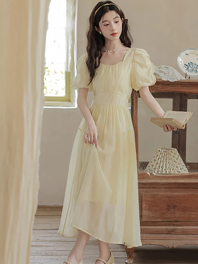 Summer Solid Chiffon Puff Sleeve Square Collar Long Dress Women Elegant Chic One Piece Dress 2026 Korean Vintage Luxury Vestidos
Summer Solid Chiffon Puff Sleeve Square Collar Long Dress Women Elegant Chic One Piece Dress 2026 Korean Vintage Luxury Vestidos