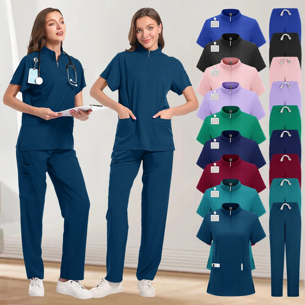Spa Uniform Scrubs Women Breathable Soft Short Sleeved Top Joggers Pants Zipper Collar Beauty Salon Nail Technician Work Uniform
Spa Uniform Scrubs Women Breathable Soft Short Sleeved Top Joggers Pants Zipper Collar Beauty Salon Nail Technician Work Uniform