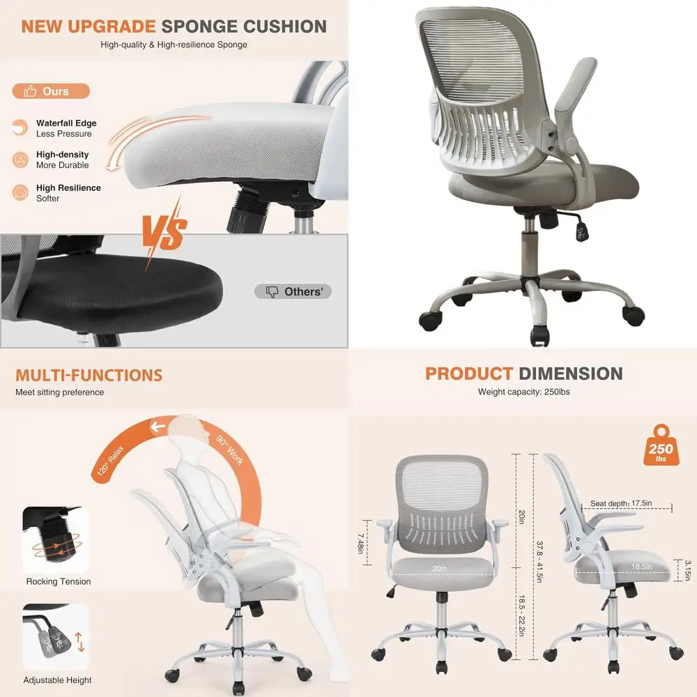 Эргономичное сетчатое кресло с поддержкой поясницы, удобное для домашнего офиса, кабинета и спальни, серое
Эргономичное сетчатое кресло с поддержкой поясницы, удобное для домашнего офиса, кабинета и спальни, серое