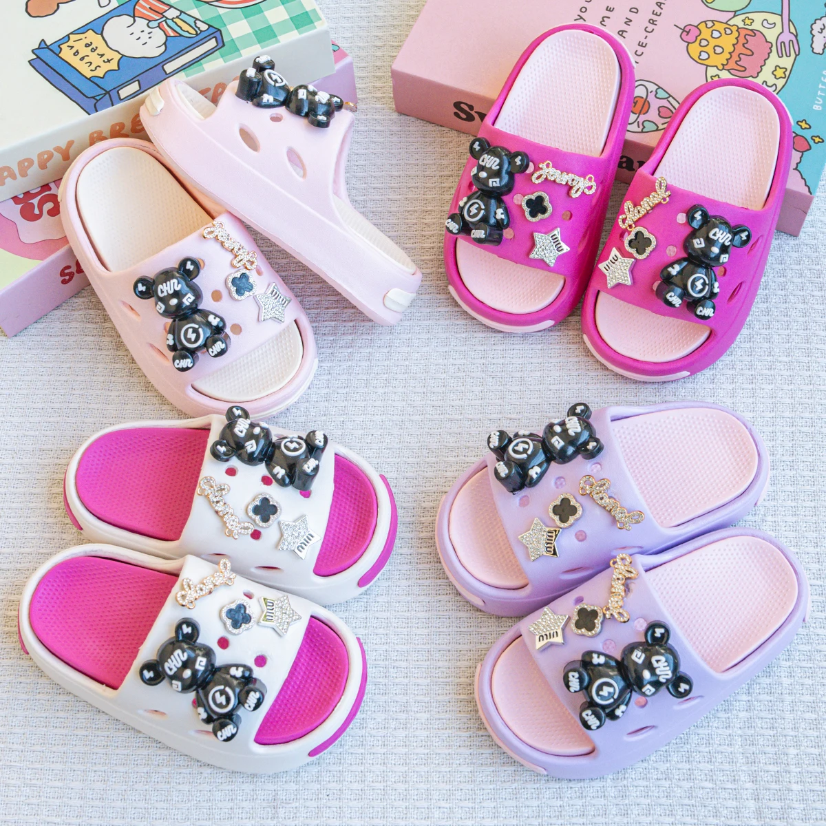 New Popular Cartoon Letter Lightning Bear Versatile Girls' Eva Slippers Fashionable Dual-Color Soft-Soled Non-Slip Sandals 831
New Popular Cartoon Letter Lightning Bear Versatile Girls' Eva Slippers Fashionable Dual-Color Soft-Soled Non-Slip Sandals 831