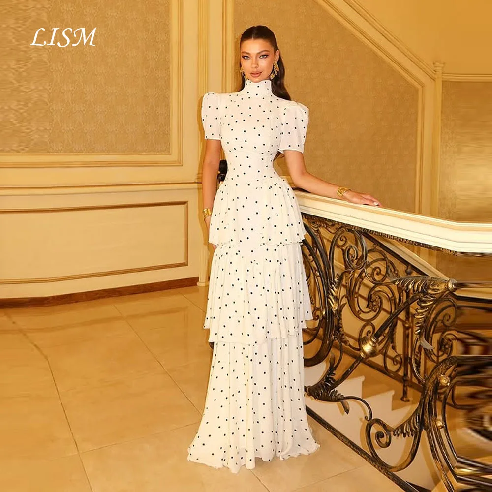 LISM Tiered Polk Dot Evening Dresses Silk Satin Short Sleeves Long Elegant Prom Dresses Customized فستان المساء
LISM Tiered Polk Dot Evening Dresses Silk Satin Short Sleeves Long Elegant Prom Dresses Customized فستان المساء
