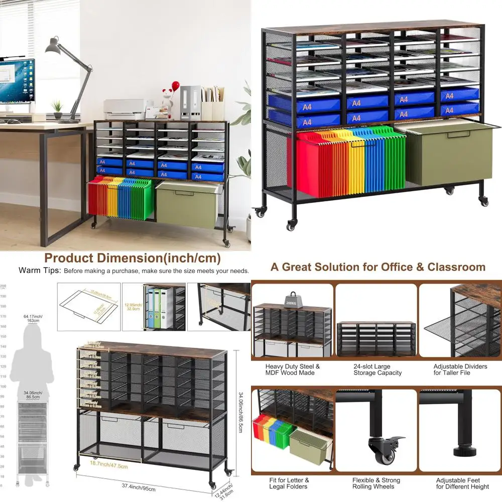 Mobile File Cart with 24-Slot Mail Organizer, Under-Desk Storage Rack for Letter/Legal Files, Printer Stand for Office/Home/Clas
Mobile File Cart with 24-Slot Mail Organizer, Under-Desk Storage Rack for Letter/Legal Files, Printer Stand for Office/Home/Clas