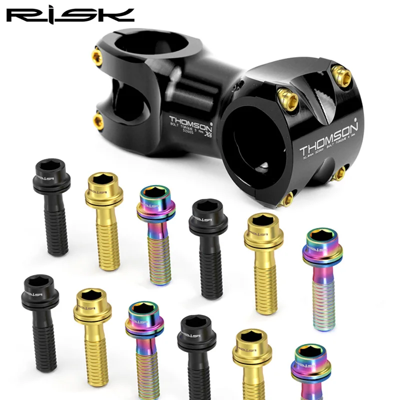 RISK Титановые винты выноса велосипеда M5x20 MTB, крепежные винты выноса руля шоссейного велосипеда с прокладкой, болты выноса велосипеда, детали велосипеда
RISK Титановые винты выноса велосипеда M5x20 MTB, крепежные винты выноса руля шоссейного велосипеда с прокладкой, болты выноса велосипеда, детали велосипеда
