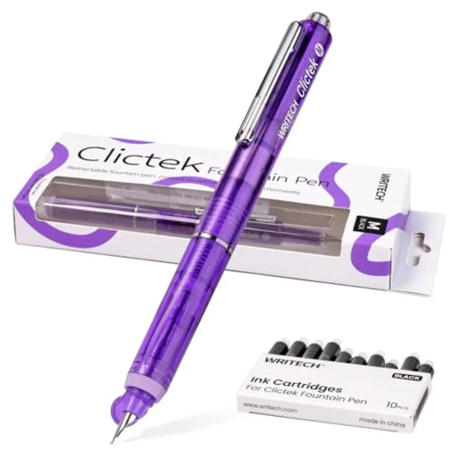 Clictek Fountain Pen Retractable: Medium Nib Black Ink Includes 10 Refillable Cartridges No Leaking Smooth Writing Perfect for
Clictek Fountain Pen Retractable: Medium Nib Black Ink Includes 10 Refillable Cartridges No Leaking Smooth Writing Perfect for