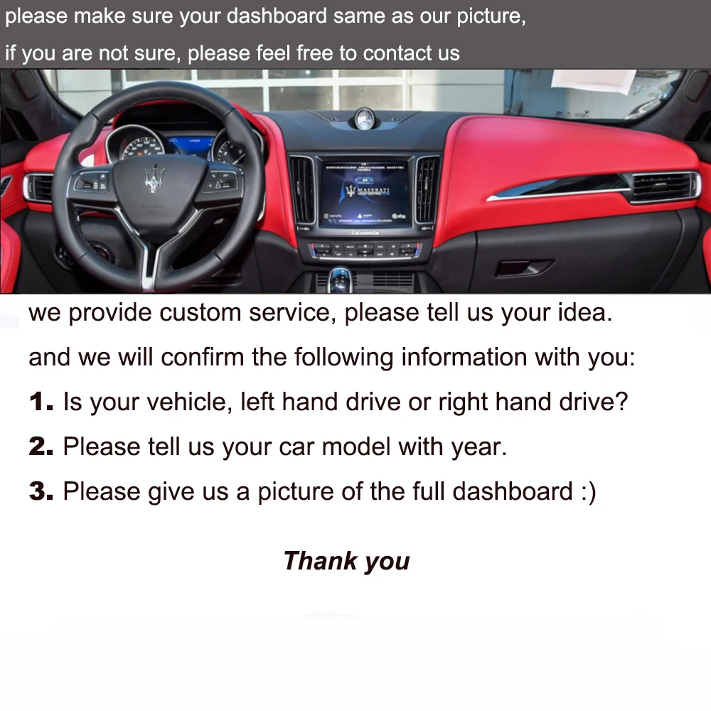 Custom Car Dashboard Cover Wrap in Alcantara for Maserati Levante 2016-2019 Mat Shade Cushion Pad Carpets Accessories
Custom Car Dashboard Cover Wrap in Alcantara for Maserati Levante 2016-2019 Mat Shade Cushion Pad Carpets Accessories
