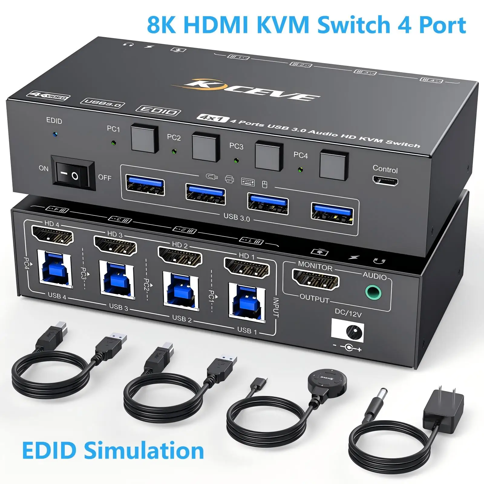 USB 3.0 KVM Switch HDMI 4 Port 4K@144Hz,KCEVE KVM Switch HDMI 2.1,EDID Simulation,for 4 PC Share 1 Monitor and 4 USB 3.0 Devices
USB 3.0 KVM Switch HDMI 4 Port 4K@144Hz,KCEVE KVM Switch HDMI 2.1,EDID Simulation,for 4 PC Share 1 Monitor and 4 USB 3.0 Devices