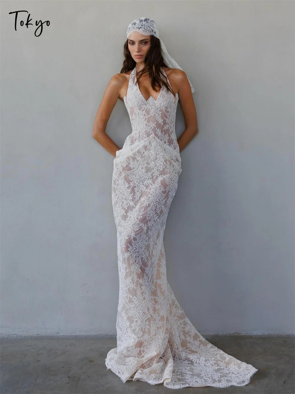 Tokyo Customized White Halter Neck Wedding Dresses Sleeveless Lace Bridal Gown Elegant Mermaid Court Train Wedding Gown 2026
Tokyo Customized White Halter Neck Wedding Dresses Sleeveless Lace Bridal Gown Elegant Mermaid Court Train Wedding Gown 2026