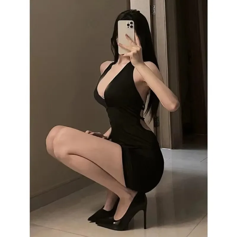 Women Sexy Halter Backless Slim V-neck Wrap Black Party Night Mini Dress
Women Sexy Halter Backless Slim V-neck Wrap Black Party Night Mini Dress