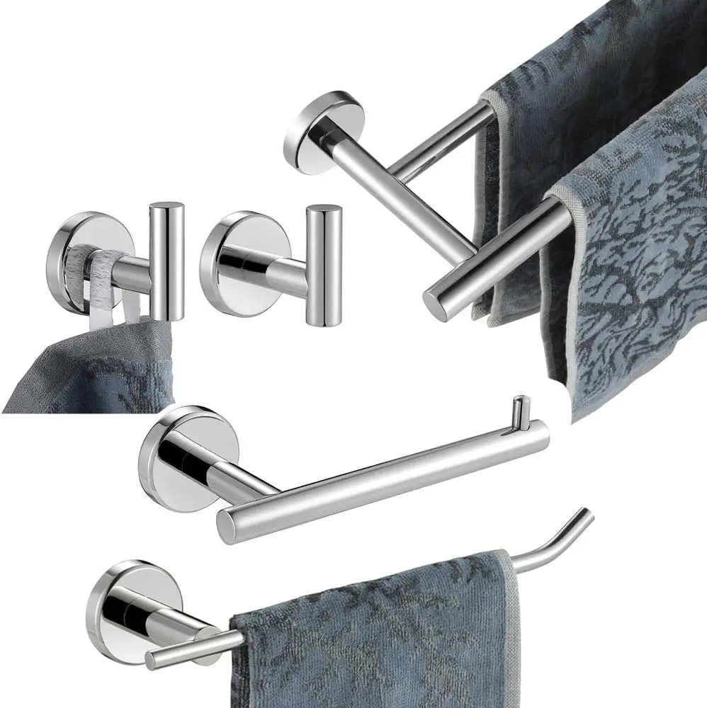 5-Piece Chrome Bathroom Hardware Set: 24" Towel Bar, Hand Towel Bar, TP Holder, 2 Hooks
5-Piece Chrome Bathroom Hardware Set: 24" Towel Bar, Hand Towel Bar, TP Holder, 2 Hooks