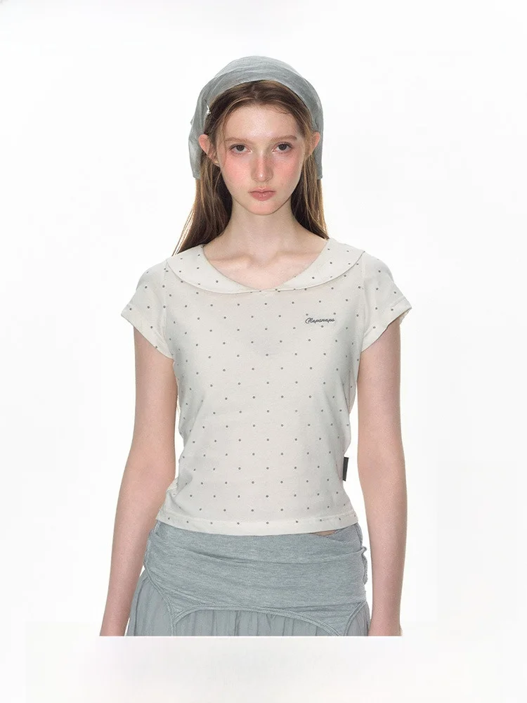 TAKEANAP Summer Original Polka Dot Doll Collar ort Sve T-irt Women's Waist Cinching Slimming Girl Feeling Top
TAKEANAP Summer Original Polka Dot Doll Collar ort Sve T-irt Women's Waist Cinching Slimming Girl Feeling Top
