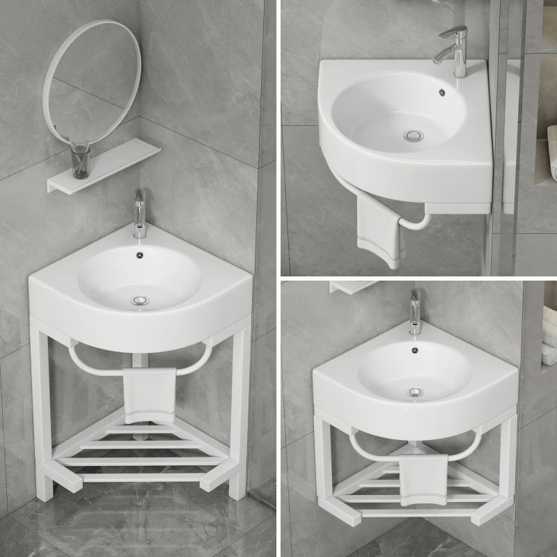 Triangle wash basin, bathroom, ceramic washbasin, corner small apartment, balcony wash table, thickened stainless steel bracket.
Triangle wash basin, bathroom, ceramic washbasin, corner small apartment, balcony wash table, thickened stainless steel bracket.