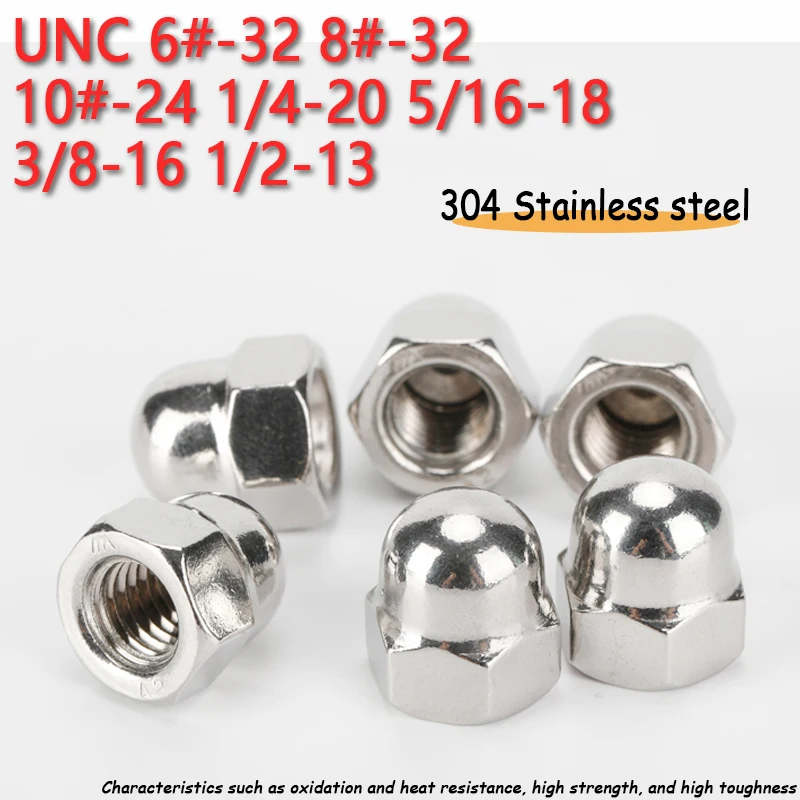 UNC Acorn Nuts 6#-32 8#-32 10#-24 1/4-20 5/16-18 3/8-16 1/2-13 304 Stainless Steel Hex Cap Decorative Cover Semicircle Dome Nuts
UNC Acorn Nuts 6#-32 8#-32 10#-24 1/4-20 5/16-18 3/8-16 1/2-13 304 Stainless Steel Hex Cap Decorative Cover Semicircle Dome Nuts
