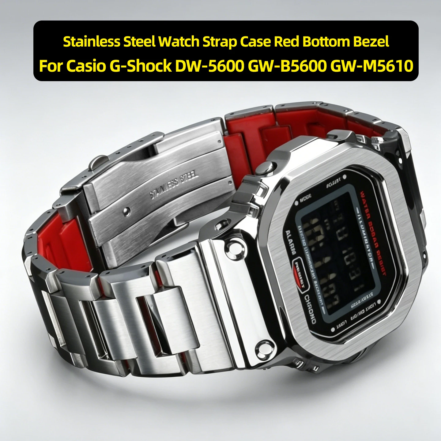 DW5600 Stainless Steel Watch Strap Case Red Bottom Bezel Mod Kit For Casio G-Shock DW-5600 GW-B5600 GW-M5610 modified metal suit
DW5600 Stainless Steel Watch Strap Case Red Bottom Bezel Mod Kit For Casio G-Shock DW-5600 GW-B5600 GW-M5610 modified metal suit
