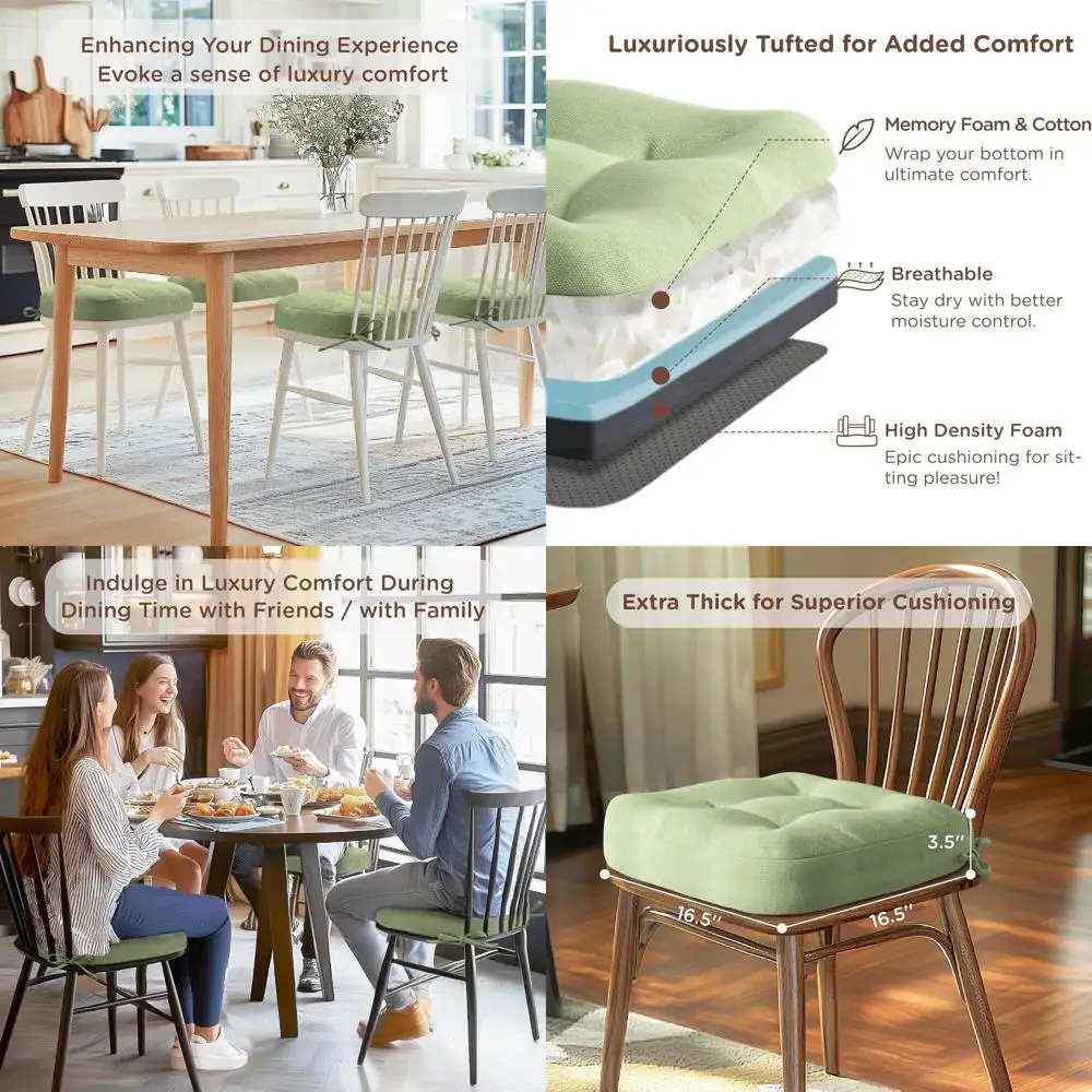 Set of 6 Thick, Washable, Non-Slip Memory Foam Seat Cushions for Indoor Kitchen or Dining Chairs, 16.5x16.5x3.5, Sage Green
Set of 6 Thick, Washable, Non-Slip Memory Foam Seat Cushions for Indoor Kitchen or Dining Chairs, 16.5x16.5x3.5, Sage Green