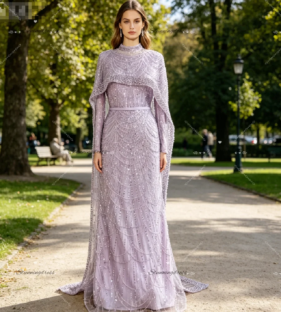 Lavender Beaded Mermaid Prom Dress With Cape Arabic Dubai Muslim Sequin Evening Dresses 2026 Long Sleeve Pearls Formal Birthday
Lavender Beaded Mermaid Prom Dress With Cape Arabic Dubai Muslim Sequin Evening Dresses 2026 Long Sleeve Pearls Formal Birthday