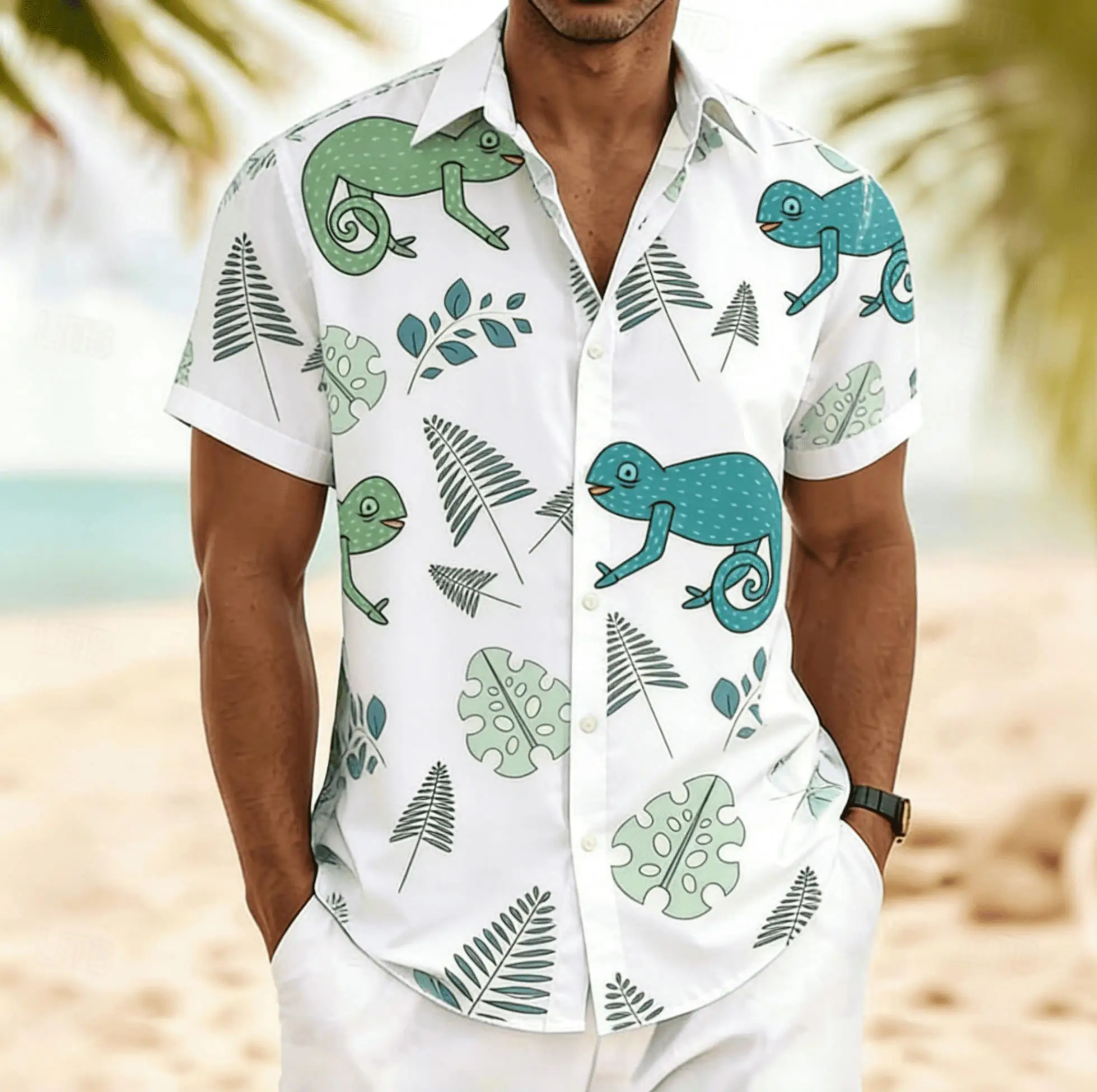 Men's Chameleon Tropical Plant Print Short Sleeve Shirt, Spring Summer Fun Hawaiian Vacation Blouse, Loose Casual Top
Men's Chameleon Tropical Plant Print Short Sleeve Shirt, Spring Summer Fun Hawaiian Vacation Blouse, Loose Casual Top