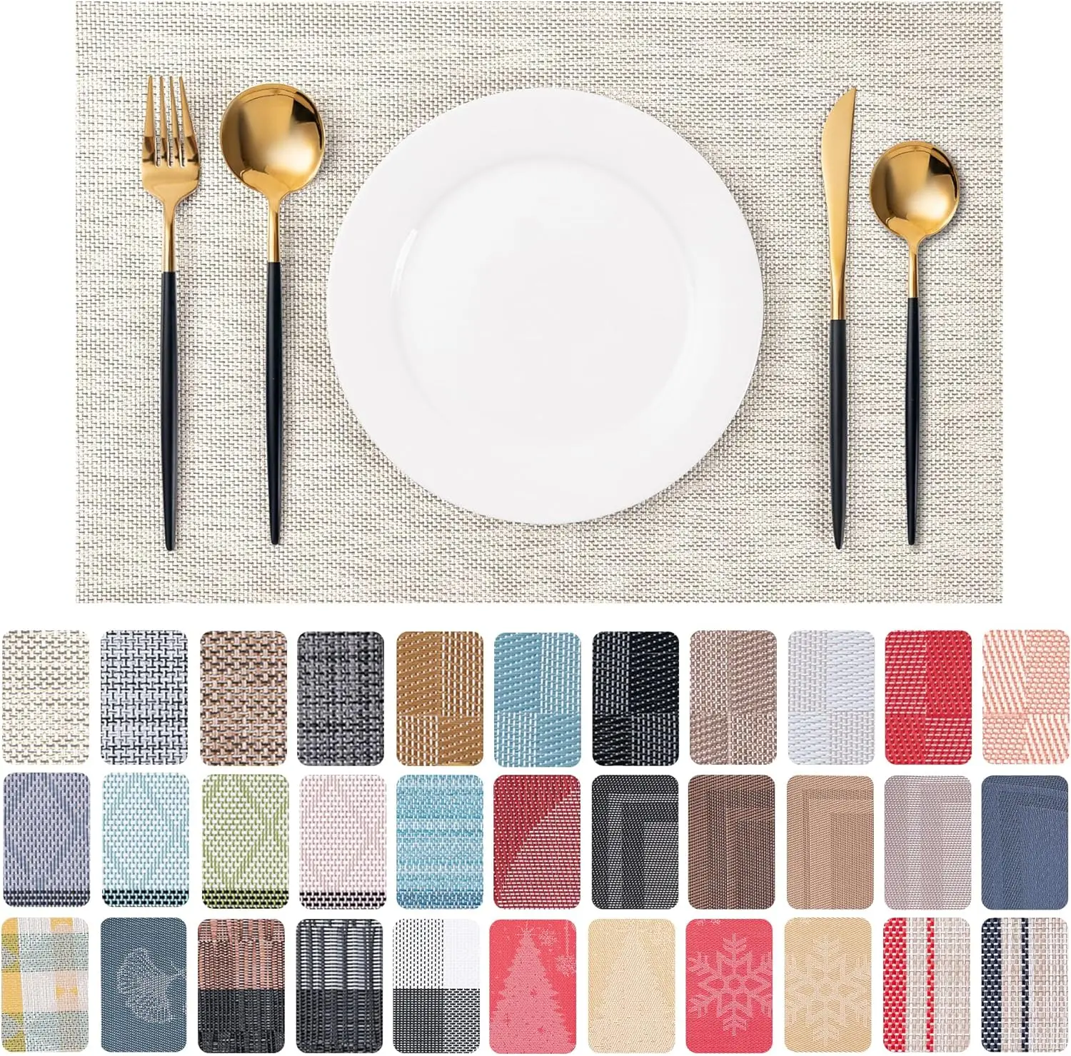 Washable Vinyl Placemats Set of 4 - Non-Slip Heat Resistant Durable PVC Weave Table Mats for Indoor/Outdoor Dining, Beige
Washable Vinyl Placemats Set of 4 - Non-Slip Heat Resistant Durable PVC Weave Table Mats for Indoor/Outdoor Dining, Beige