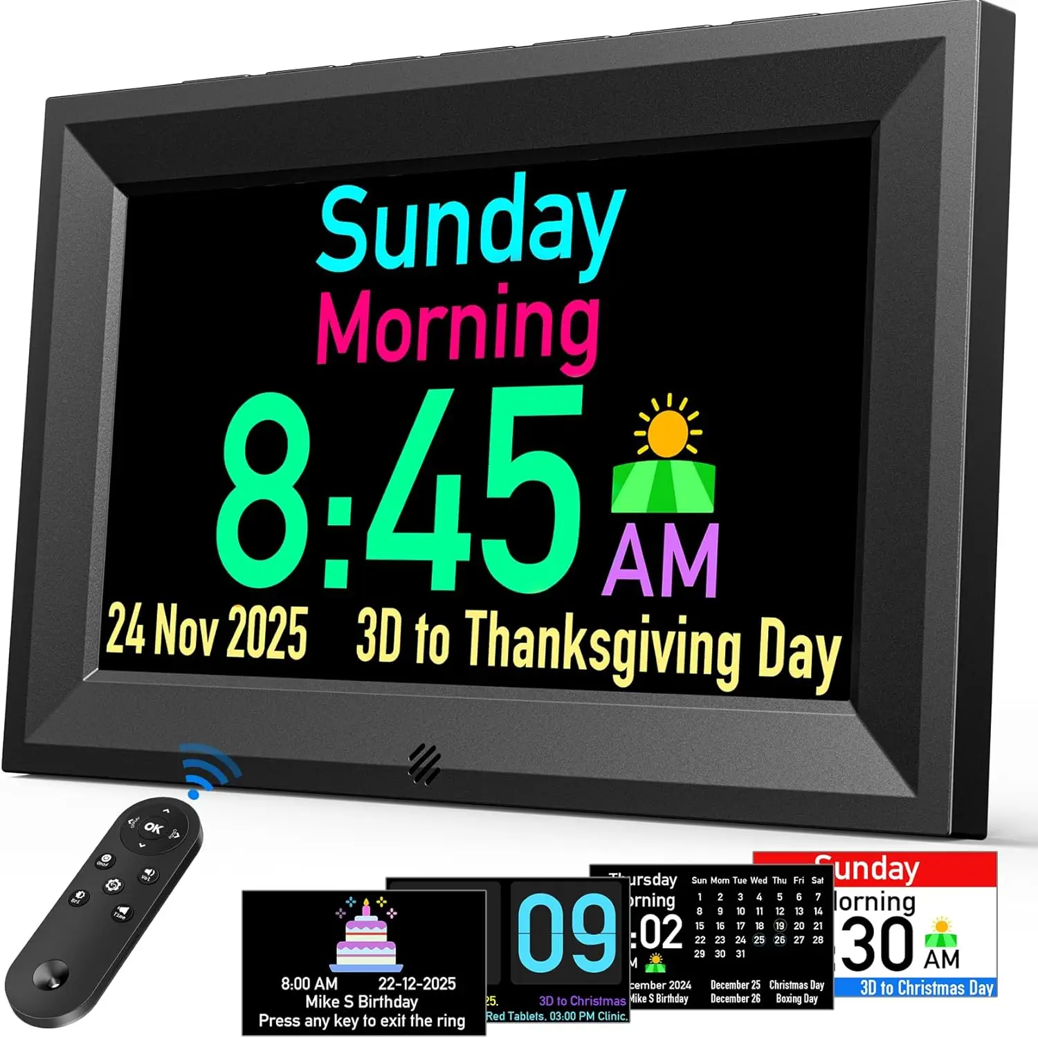 7'' Digital Dementia Clock with Voice, Auto Dimmer, 10 Colors & Alarms, Medicine Reminders for Seniors
7'' Digital Dementia Clock with Voice, Auto Dimmer, 10 Colors & Alarms, Medicine Reminders for Seniors