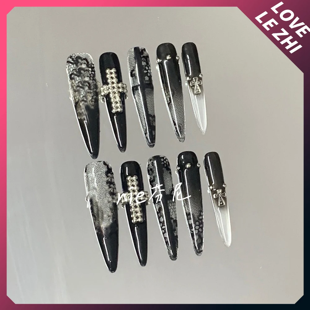 10Pcs Handmade Y2K Spicy Girl Press On Nails Art Long Coffin Almond Lace Diamond Cross Rose Flower Design Fake Nails Sticker
10Pcs Handmade Y2K Spicy Girl Press On Nails Art Long Coffin Almond Lace Diamond Cross Rose Flower Design Fake Nails Sticker