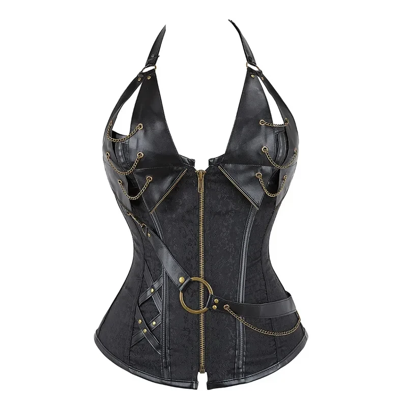 Steampunk Jacquard Faux Leather Studded Overbust Corset Bustier With Chains Waist Cincher Shaper Women Vest Shapewear
Steampunk Jacquard Faux Leather Studded Overbust Corset Bustier With Chains Waist Cincher Shaper Women Vest Shapewear