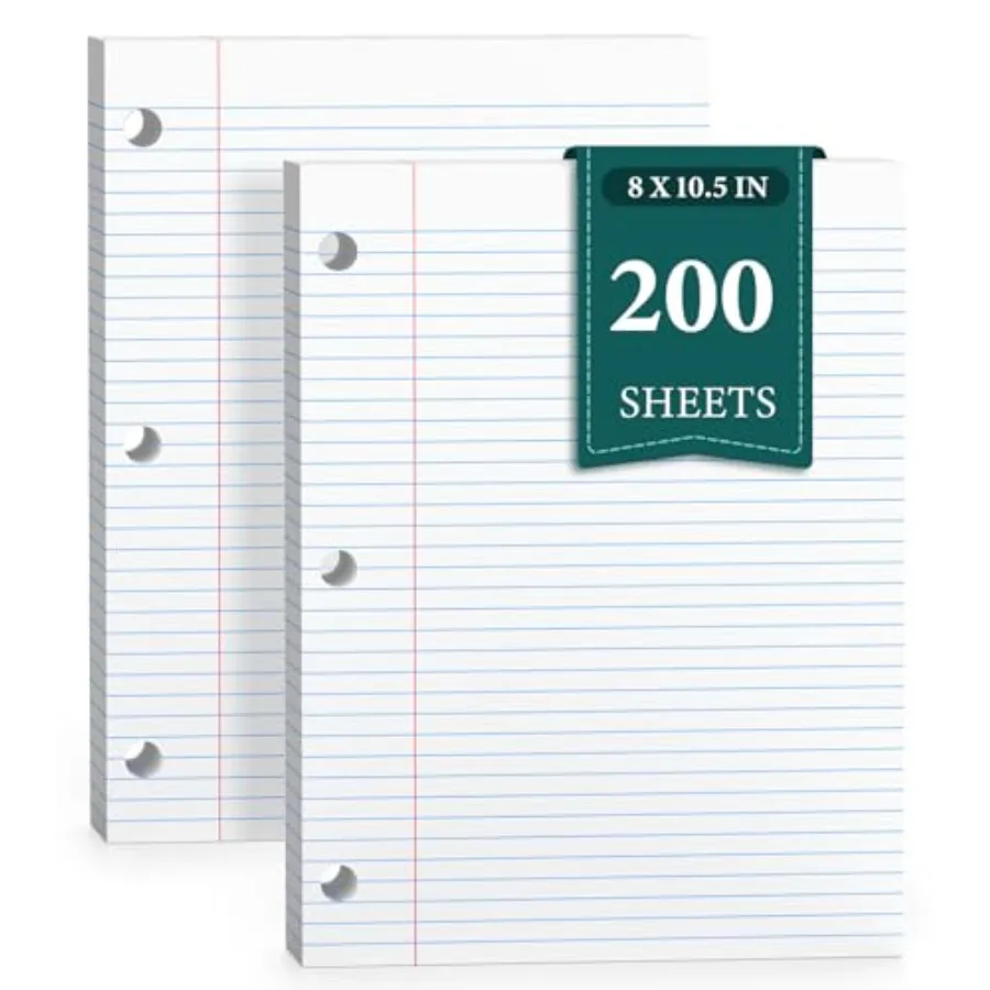 Loose Leaf Paper, 200 Sheets Notebook Paper, 8 x 10.5 College Ruled Paper, 3 Hole Punch Binder Paper, Lined Paper for 3 Ring Bi
Loose Leaf Paper, 200 Sheets Notebook Paper, 8 x 10.5 College Ruled Paper, 3 Hole Punch Binder Paper, Lined Paper for 3 Ring Bi