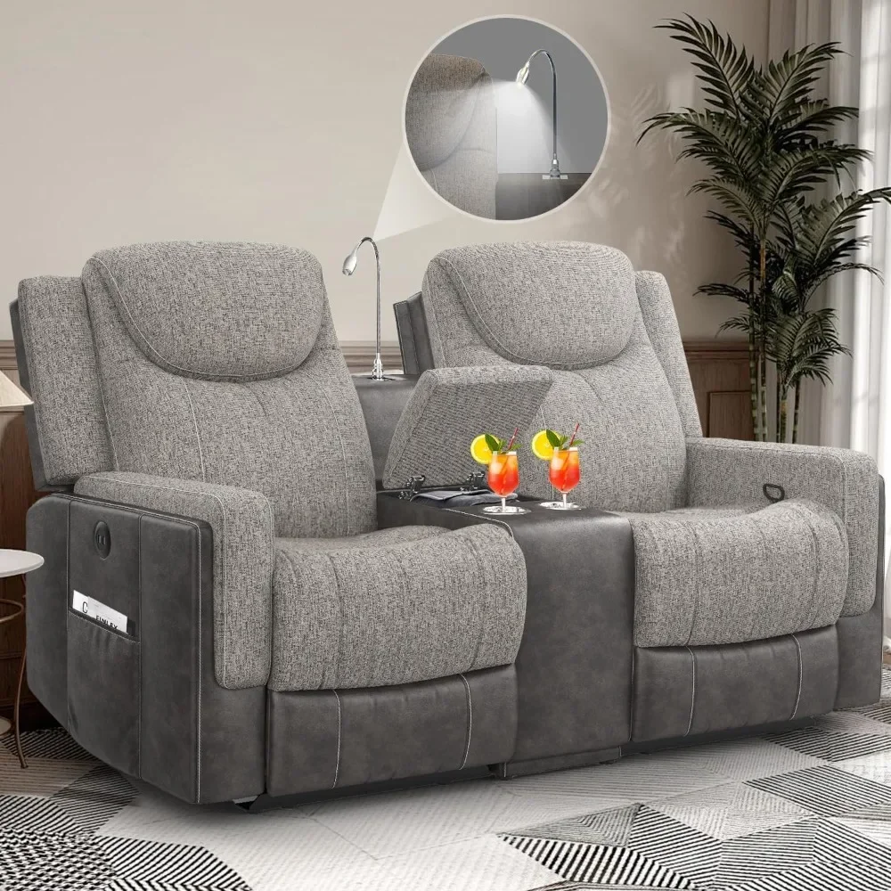 Loveseat Recliner, Manual Reclining Loveseat Sofa with Reading Light, Chic Blend Style Sofa, Storage Console, Cup Holders
Loveseat Recliner, Manual Reclining Loveseat Sofa with Reading Light, Chic Blend Style Sofa, Storage Console, Cup Holders