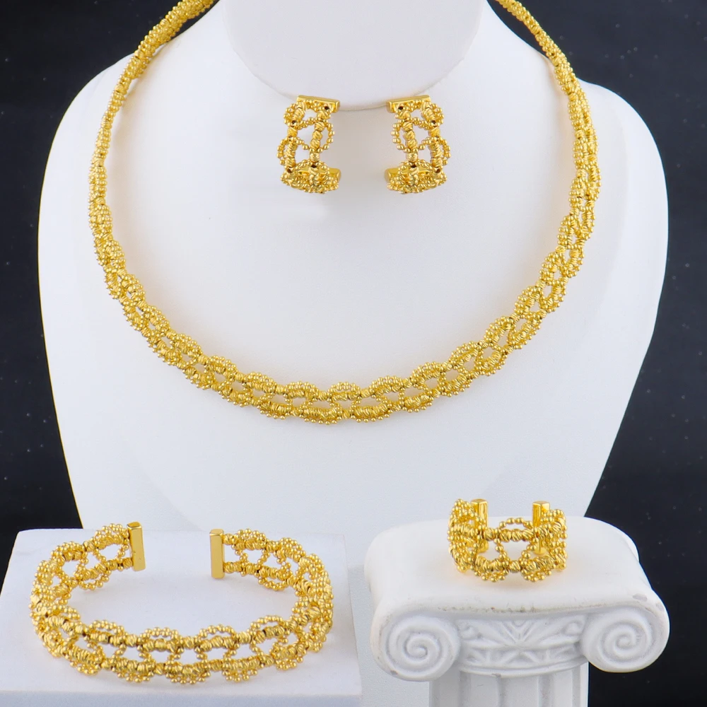 Luxury Gold Plated Necklace Earrings Ring Bracelet Jewelry Set for Women Man Dubai Noble Design Jewelry Gift for Party Wedding
Luxury Gold Plated Necklace Earrings Ring Bracelet Jewelry Set for Women Man Dubai Noble Design Jewelry Gift for Party Wedding