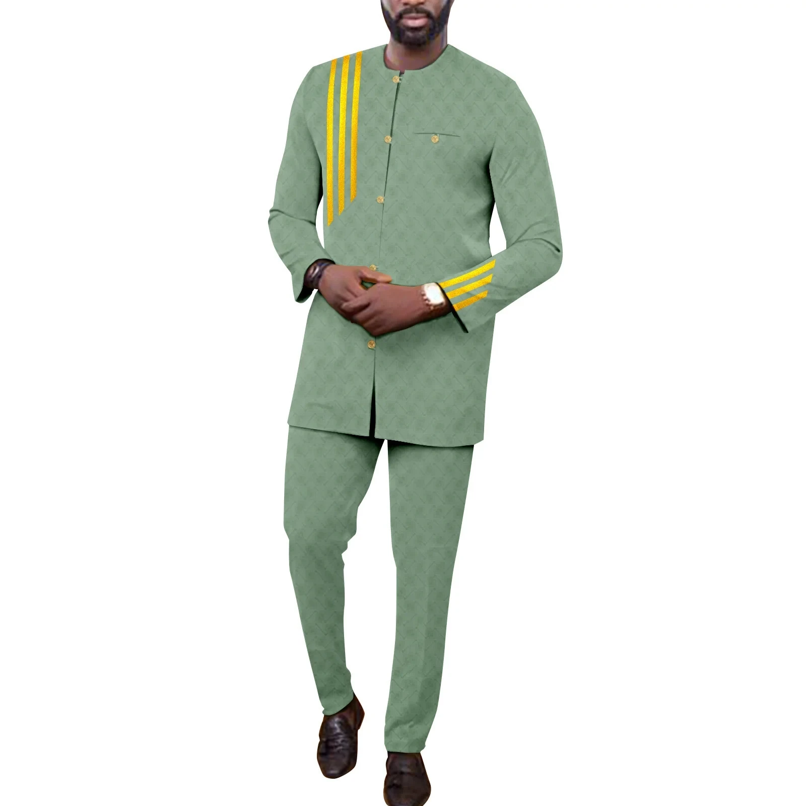 African Clothing for Men Wedding Embroidery Single Breasted Full Sleeve Jacket and Pants 2 Pieces Set Formal Wear Tribal Suit
African Clothing for Men Wedding Embroidery Single Breasted Full Sleeve Jacket and Pants 2 Pieces Set Formal Wear Tribal Suit