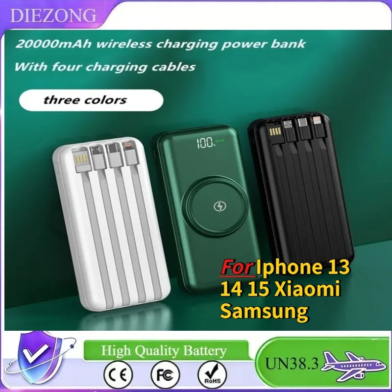 In Stock For Iphone 13 14 15 Xiaomi Samsung 20000mAh Wireless Power Bank Fast Charging Built-in Quad Power Cable Mobile Phone
In Stock For Iphone 13 14 15 Xiaomi Samsung 20000mAh Wireless Power Bank Fast Charging Built-in Quad Power Cable Mobile Phone