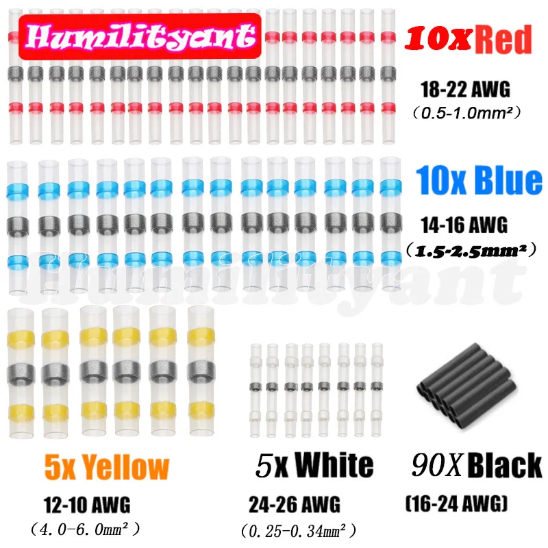 120PCS Heat Shrink Sordering Terminals Waterproof Insulated Solder Sleeve Shrinking Tube Wire Butt Connectors Kit
120PCS Heat Shrink Sordering Terminals Waterproof Insulated Solder Sleeve Shrinking Tube Wire Butt Connectors Kit