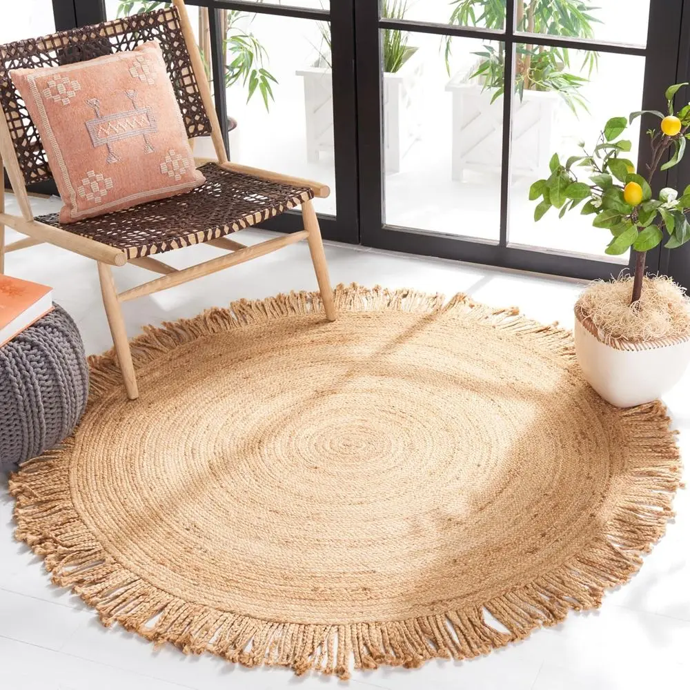 Handwoven Jute Fringe Rug, 5' Round, Natural, Perfect for Entryway, Foyer, Living Room, Bedroom, Kitchen
Handwoven Jute Fringe Rug, 5' Round, Natural, Perfect for Entryway, Foyer, Living Room, Bedroom, Kitchen