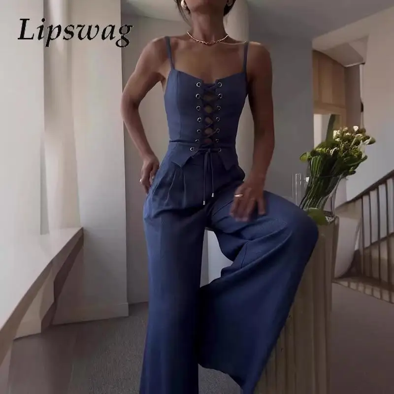 Elegant Off Shoulder Tie Up Top & Long Pant Outfit Women Casual Sleeveless Solid Two Piece Suit Fashion Hollow Wide Leg Pant Set
Elegant Off Shoulder Tie Up Top & Long Pant Outfit Women Casual Sleeveless Solid Two Piece Suit Fashion Hollow Wide Leg Pant Set