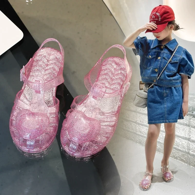 Summer Girls Love Heart Crystal Jelly Princess Sandals Kids Soft Sole PVC Single Strap Shoes Children Open-toe Roman Beach Shoes
Summer Girls Love Heart Crystal Jelly Princess Sandals Kids Soft Sole PVC Single Strap Shoes Children Open-toe Roman Beach Shoes
