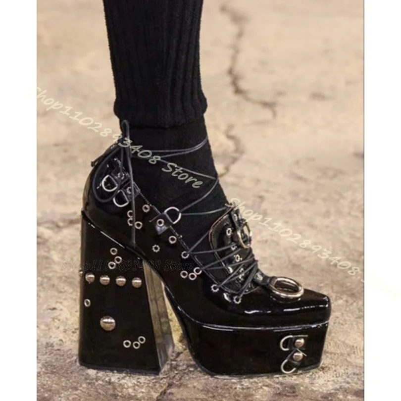 Platform Rivet Decor Lace up Pumps Round Toe Chunky Heels Women Shoes Spring Banquet British Style Pumps Zapatos Para Mujere
Platform Rivet Decor Lace up Pumps Round Toe Chunky Heels Women Shoes Spring Banquet British Style Pumps Zapatos Para Mujere