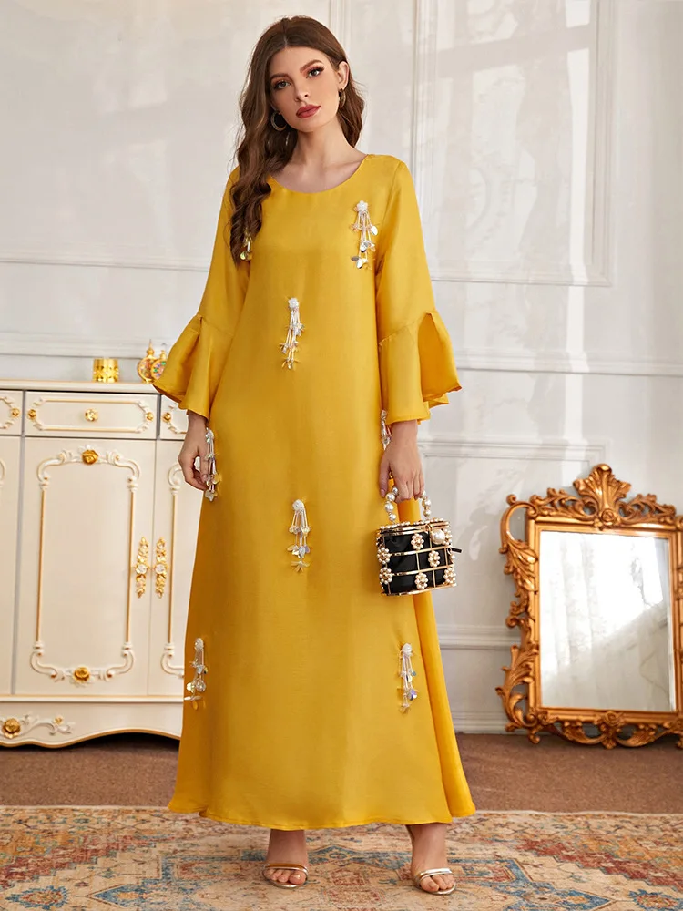 Spring Muslim Turkey Abaya Hijab Dress Women Elegant Long Flare Sleeve Sequins Beads Dress Casual Ramadan Sundress Robe Femme
Spring Muslim Turkey Abaya Hijab Dress Women Elegant Long Flare Sleeve Sequins Beads Dress Casual Ramadan Sundress Robe Femme