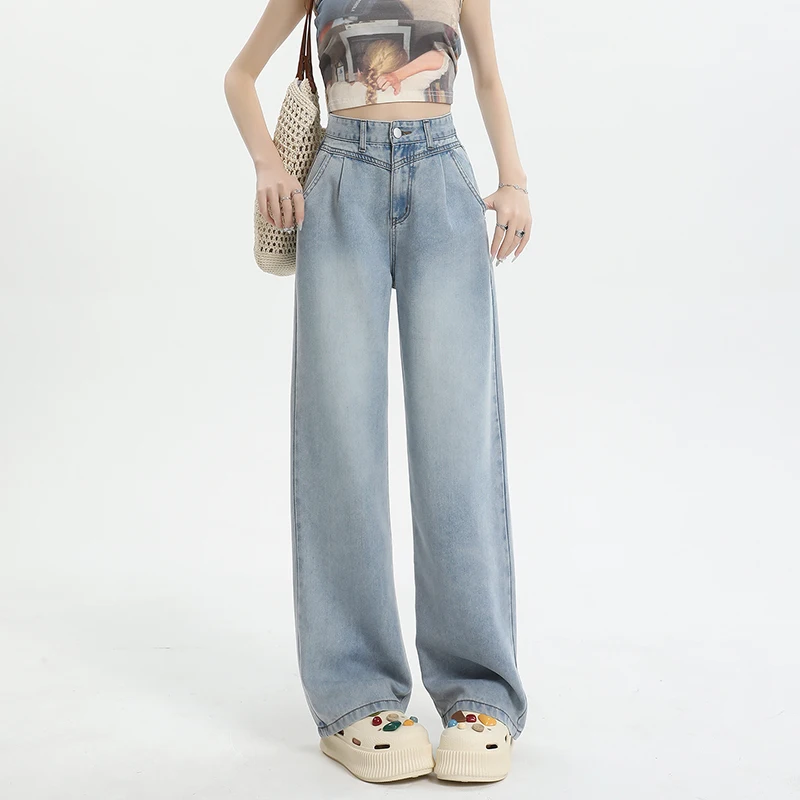 Новые свободные прямые джинсы, женские повседневные удобные модные брюки свободного покроя с высокой талией, широкие легкие джинсы Y2k 
Новые свободные прямые джинсы, женские повседневные удобные модные брюки свободного покроя с высокой талией, широкие легкие джинсы Y2k