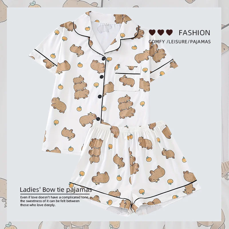 Pajama Set for Women Cute Animal Cartoon Print Comfortable Short-sleeved Lapel Top and Shorts Loungewear for Women
Pajama Set for Women Cute Animal Cartoon Print Comfortable Short-sleeved Lapel Top and Shorts Loungewear for Women