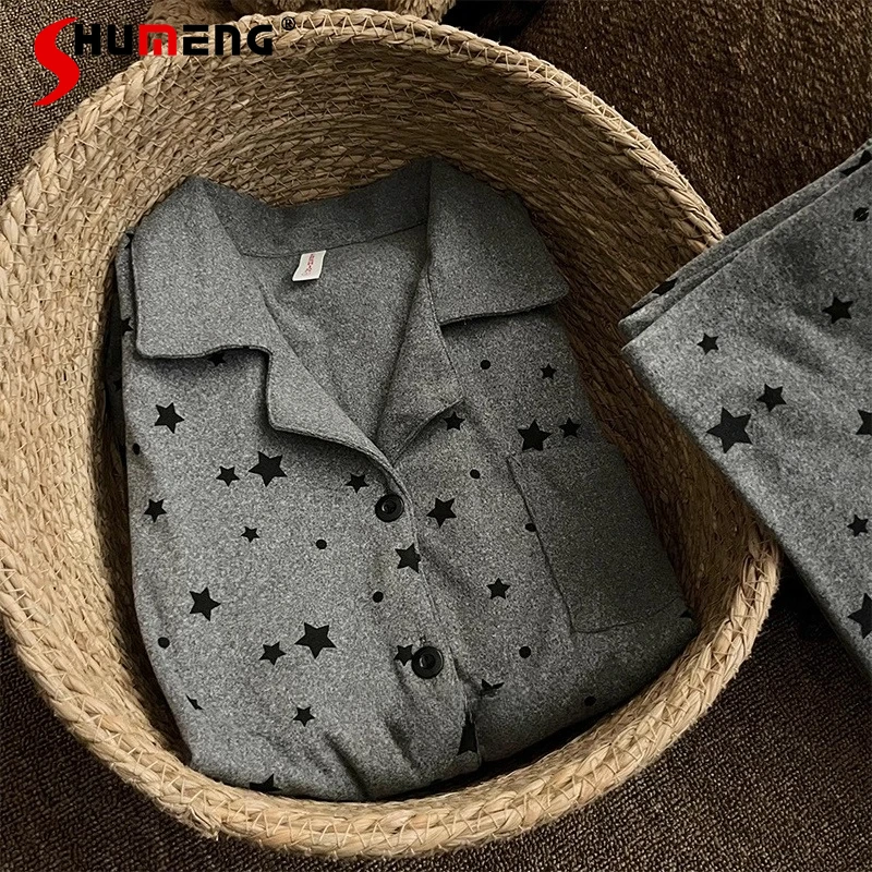 Gray Star Japanese Style Pajamas for Women Autumn Winter Velvet Warm High End Sleep Wear Female High Street Homewear Set
Gray Star Japanese Style Pajamas for Women Autumn Winter Velvet Warm High End Sleep Wear Female High Street Homewear Set