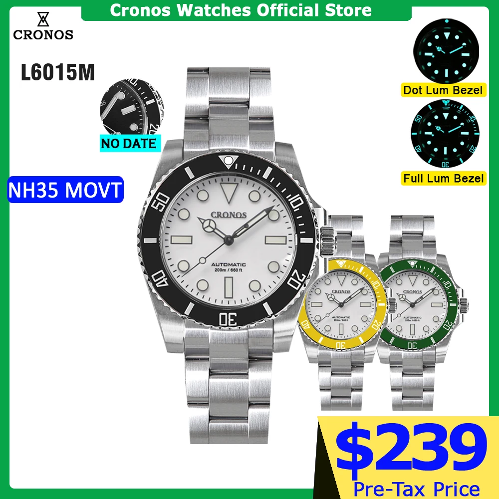 Cronos Sub Diver Men Watch White Dial No Date NH35 Brushed Bracelet Ceramic Bezel 200 meters Water Resistant
Cronos Sub Diver Men Watch White Dial No Date NH35 Brushed Bracelet Ceramic Bezel 200 meters Water Resistant