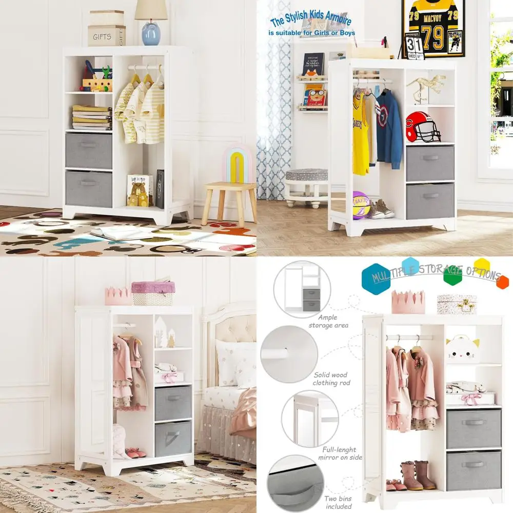 Children's Full-Length Mirror Storage Cabinet, Kids' 2-Bin Armoire, Playroom Hanging Wardrobe, Imaginative Storage Wardrobe for
Children's Full-Length Mirror Storage Cabinet, Kids' 2-Bin Armoire, Playroom Hanging Wardrobe, Imaginative Storage Wardrobe for