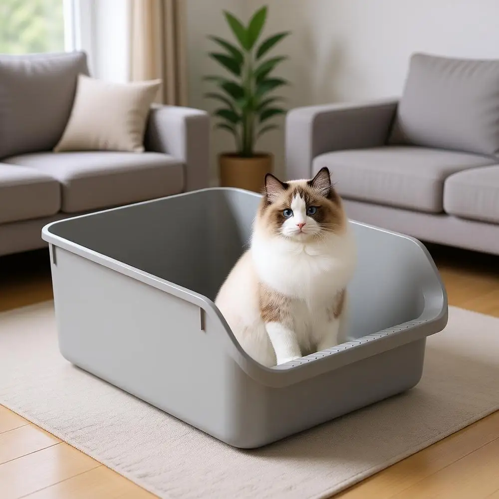 Large Cat Litter Box with High Sides and Low Entry for Indoor Cats
Large Cat Litter Box with High Sides and Low Entry for Indoor Cats