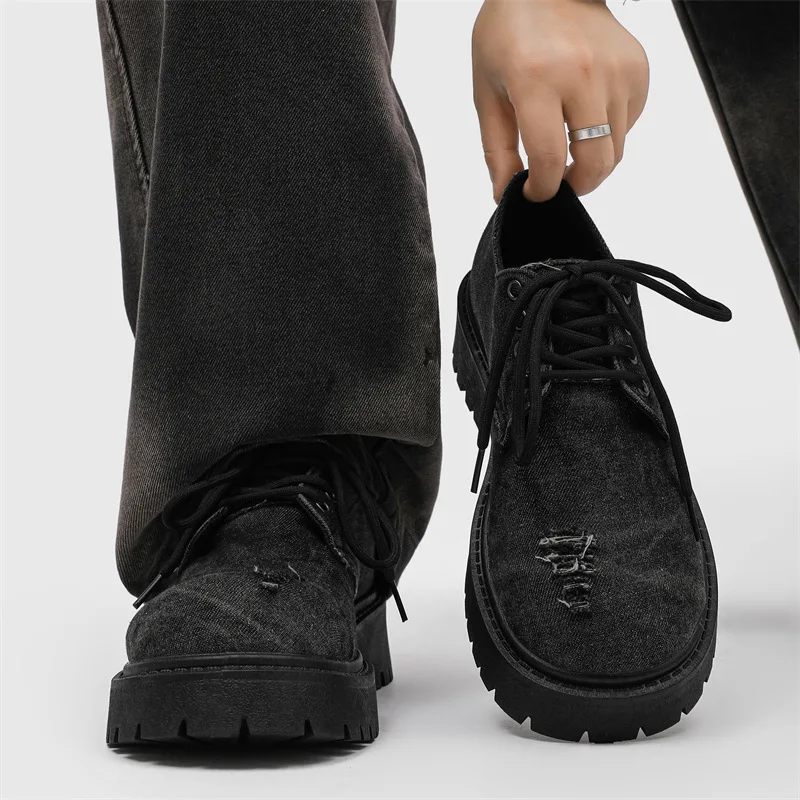 Original Men's Distressed Denim Derby Shoes Chunky Platform Boots for Men Classic Casual Shoes Black Hard-Wearing Man's Sneaker
Original Men's Distressed Denim Derby Shoes Chunky Platform Boots for Men Classic Casual Shoes Black Hard-Wearing Man's Sneaker